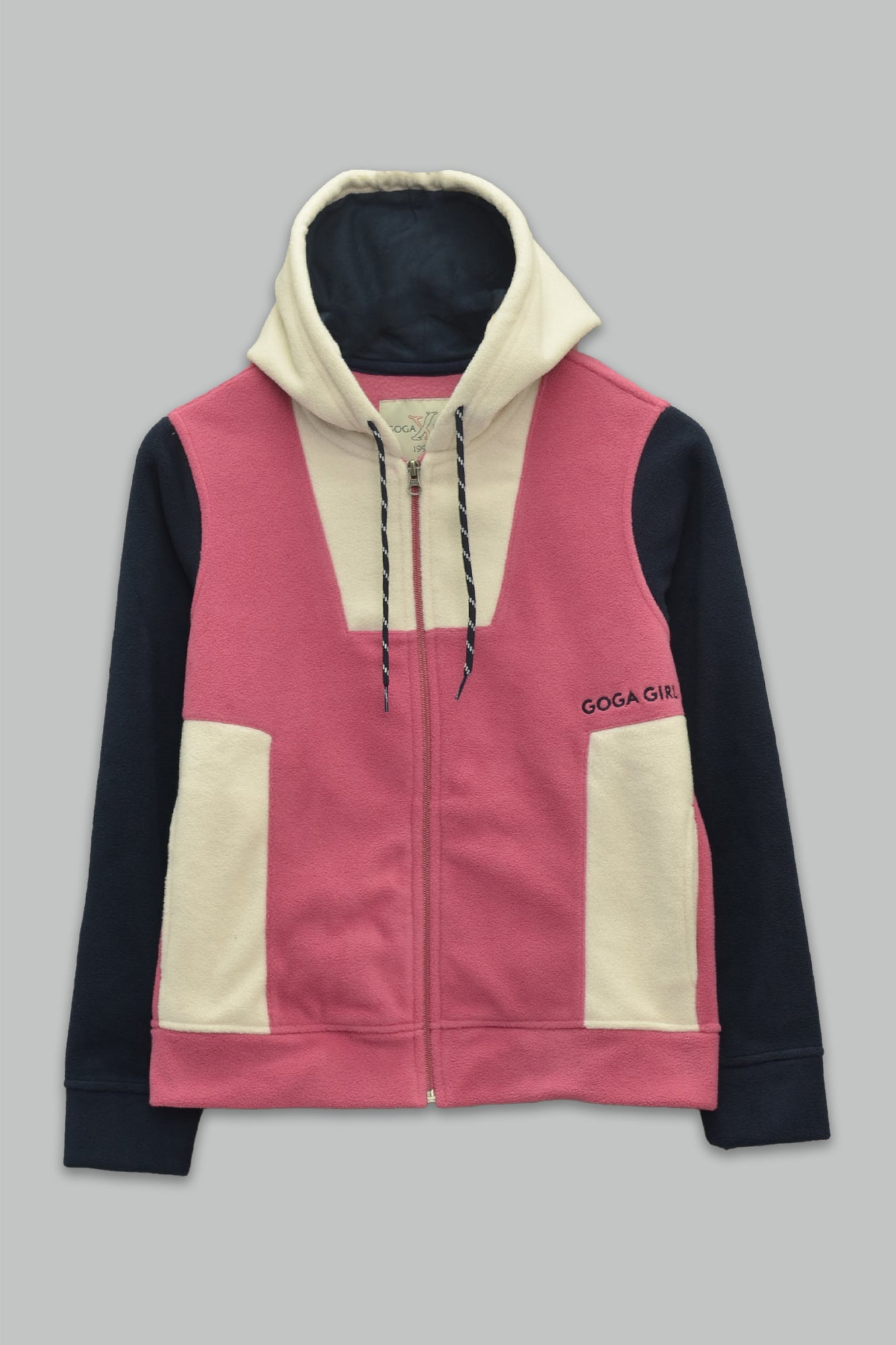 Sudadera polar para Mujer bordada, con manga larga, bolsas frontales y cierre.