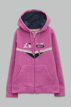Sudadera polar bordada con capucha ajustable para niña , bolsas frontales y cierre
