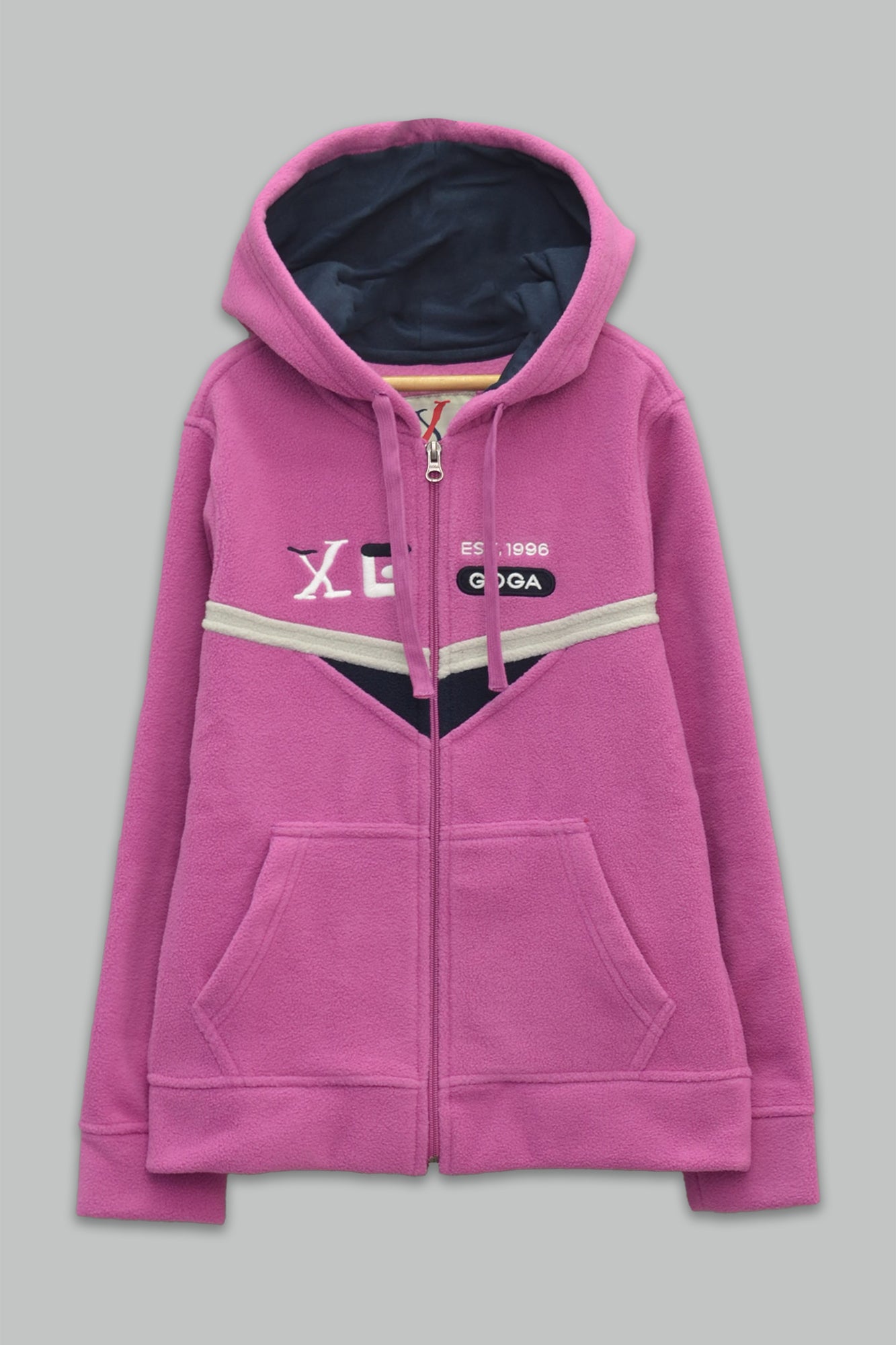 Sudadera polar bordada con capucha ajustable para niña , bolsas frontales y cierre