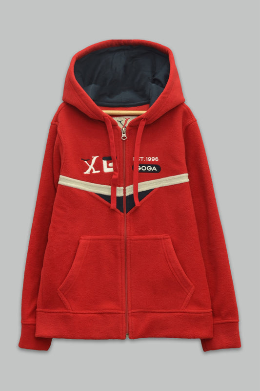 Sudadera polar bordada con capucha ajustable para niña , bolsas frontales y cierre