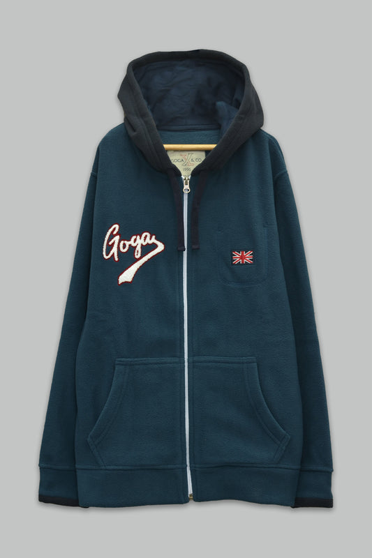 Sudadera polar para Niño bordada con manga larga, capucha ajustable, bolsas frontales y cierre.