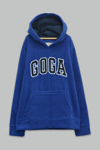 Sudadera polar para Niño bordada con manga larga, capucha ajustable, bolsas frontales y cierre.
