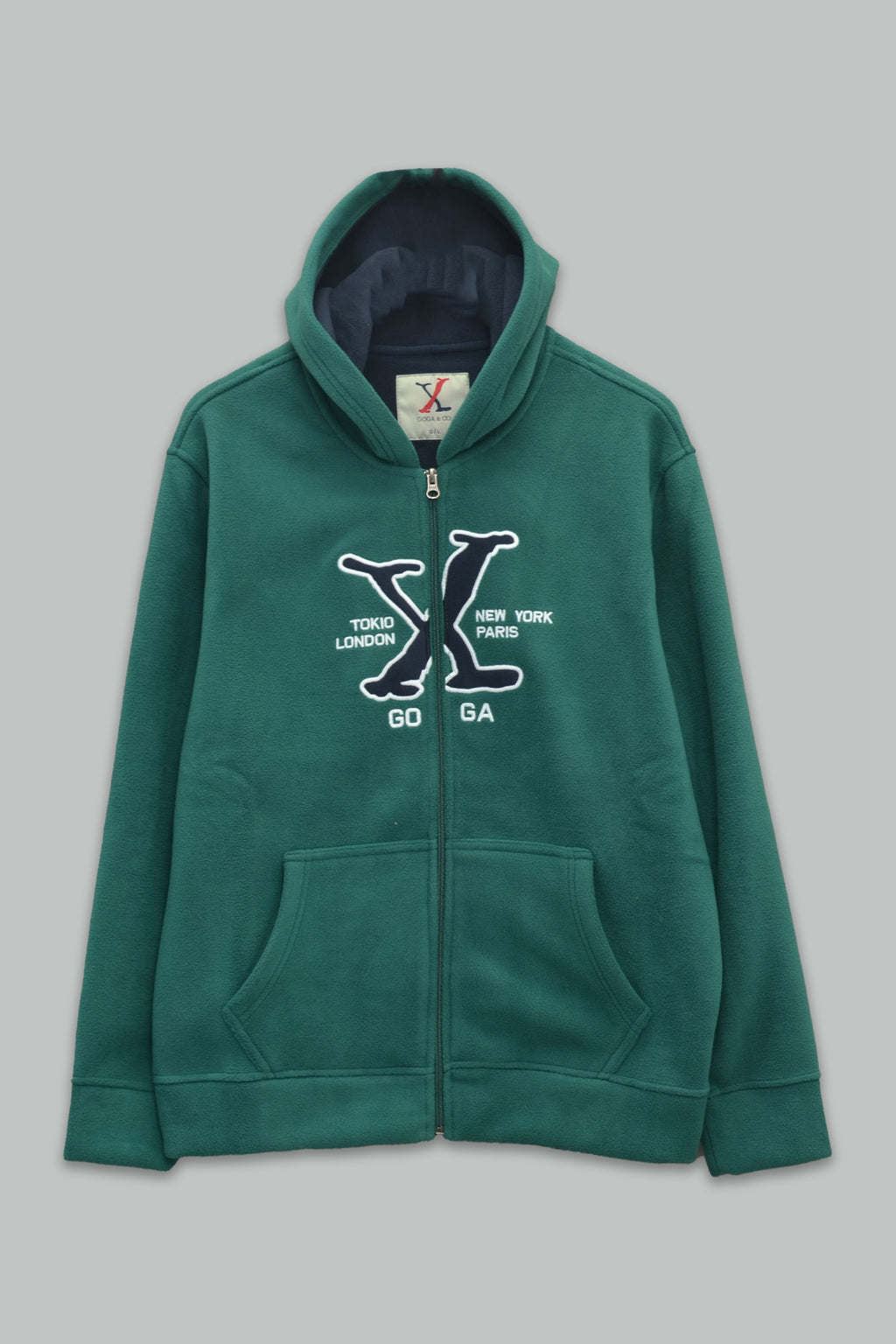 Sudadera polar para hombre, bordada con manga larga, bolsas frontales y cierre.