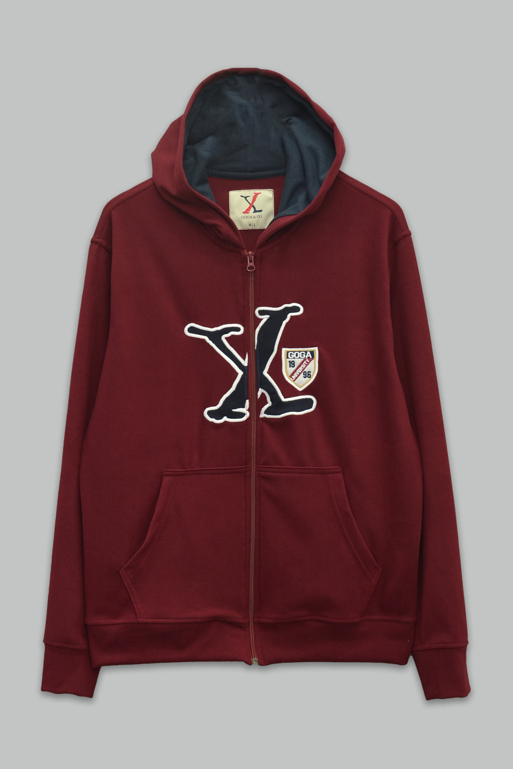 Sudadera polar supersoft para hombre, bordada con manga larga, bolsas frontales y cierre.