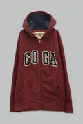 Sudadera polar para Niño bordada con manga larga, capucha ajustable, bolsas frontales y cierre.